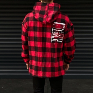 Men's Plaid Oversize Shirt With Pocket Detail In Black&Red - 3