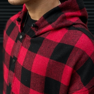 Men's Plaid Oversize Shirt With Pocket Detail In Black&Red - 5