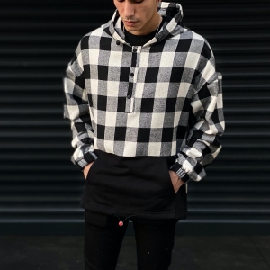 Men's Plaid Oversize Sweatshirt With Pocket Detail In Black&White - 2