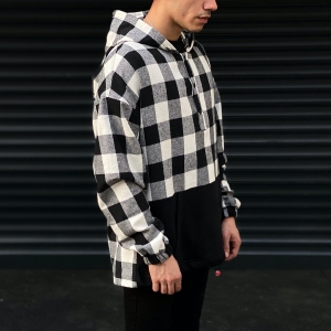 Men's Plaid Oversize Shirt With Pocket Detail In Black&White - 5