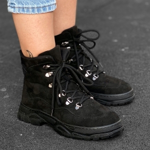 Women's Nubuck Textured Boots In Black