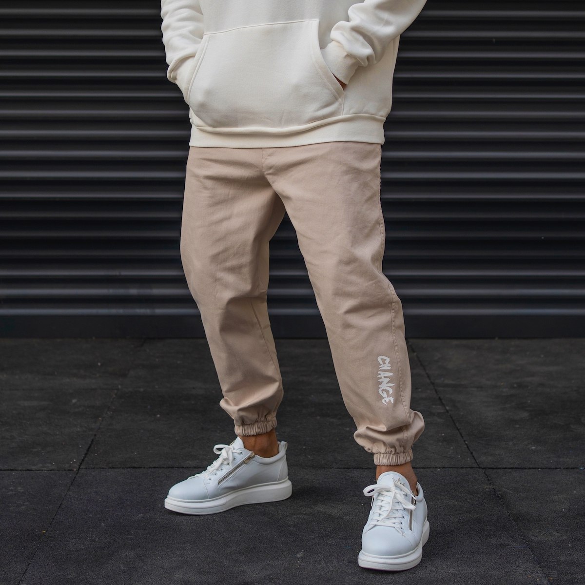 Men's Joggers With Text Details In Beige - 3