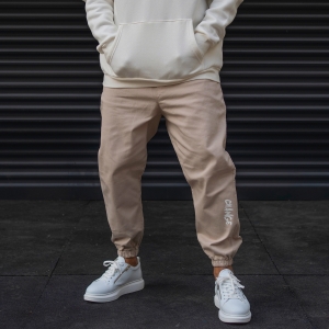 Men's Joggers With Text Details In Beige - 4