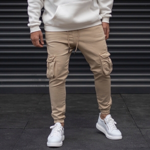 Men's Cargo Joggers With Pockets In Beige - 4