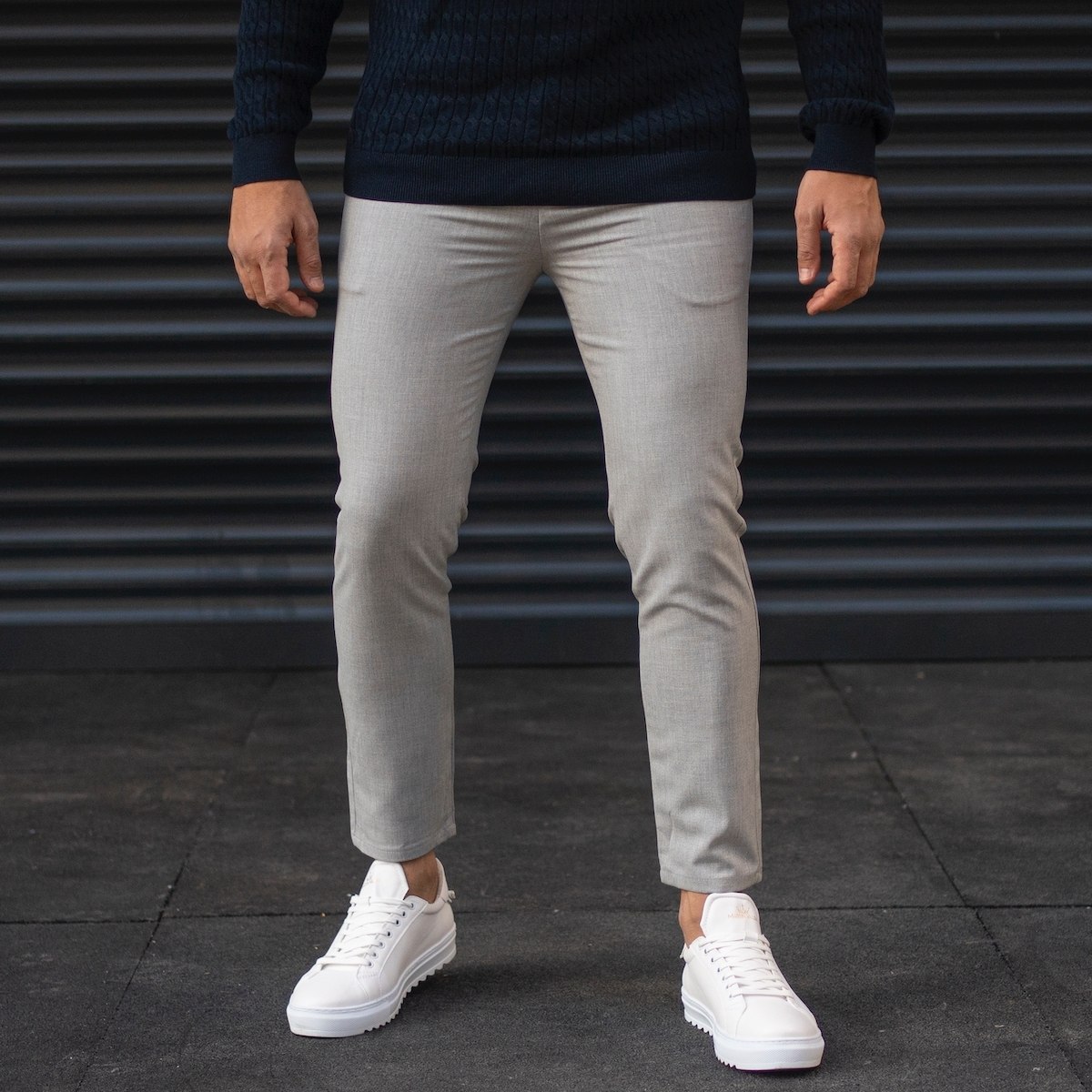 Men's Basic Plain Trousers In Gray