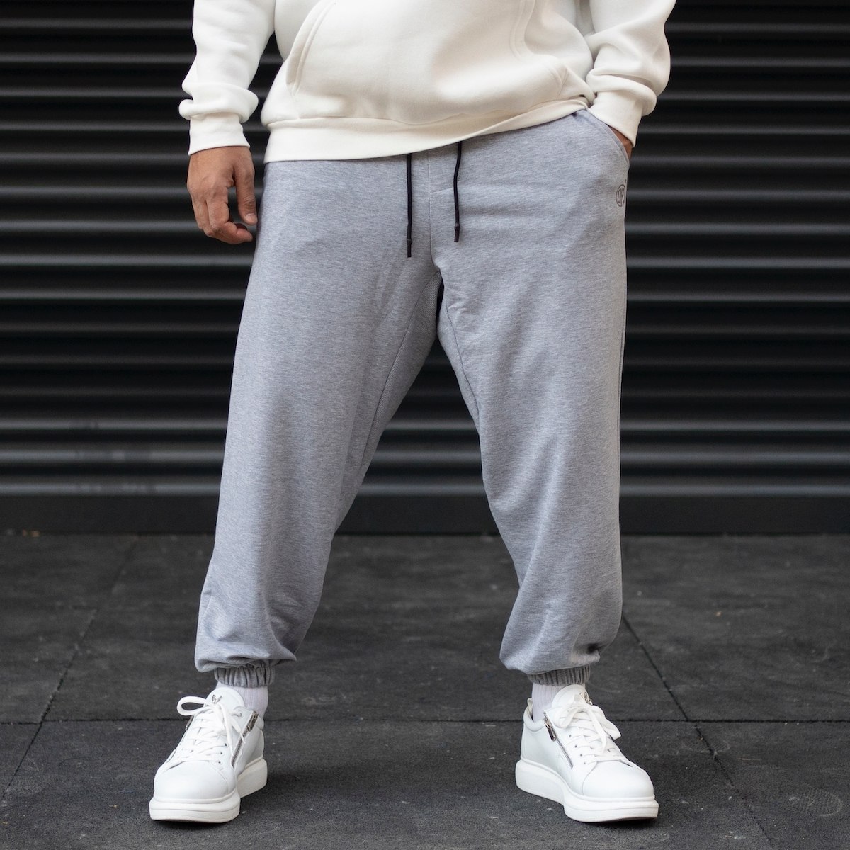 Men's Oversize Wide Cut Elastic Hem Sweatpants In Gray