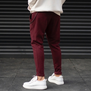 Men's Cachet Textured Sweatpants With Chain Detail In Claret Red - 4