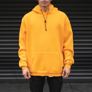 Men's Oversize Basic Hoodie Sweatshirt Kangaroo Pocket In Mustard