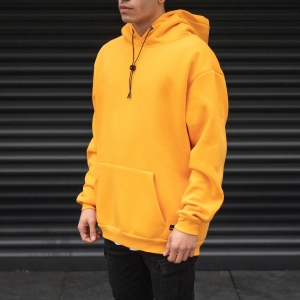 Men's Oversize Basic Hoodie Sweatshirt With Kangaroo Pocket In Mustard - 2