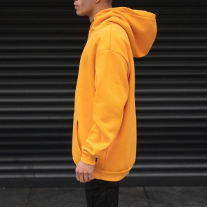 Men's Oversize Basic Hoodie Sweatshirt With Kangaroo Pocket In Mustard - 3
