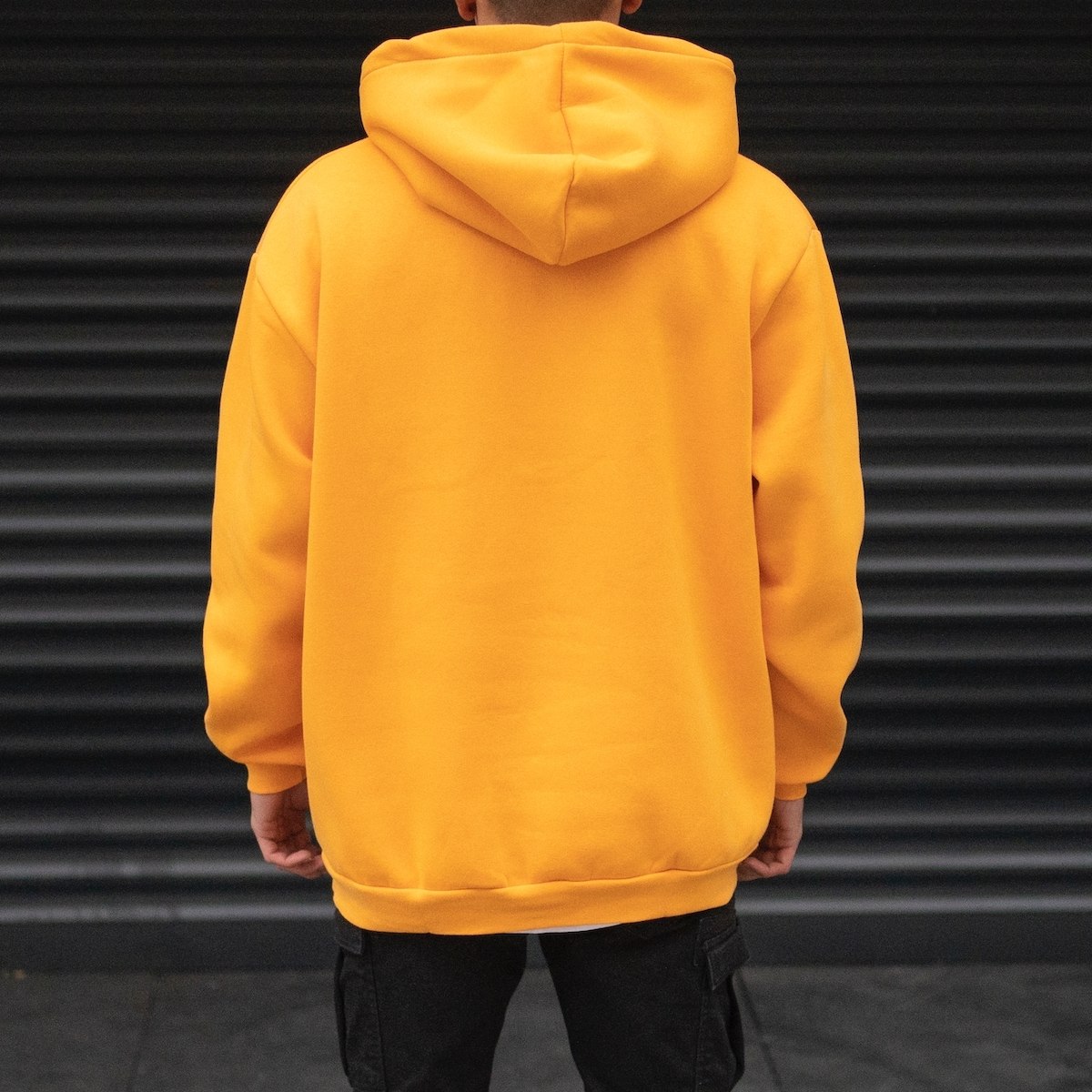 Men's Oversize Basic Hoodie Sweatshirt With Kangaroo Pocket In Mustard - 5