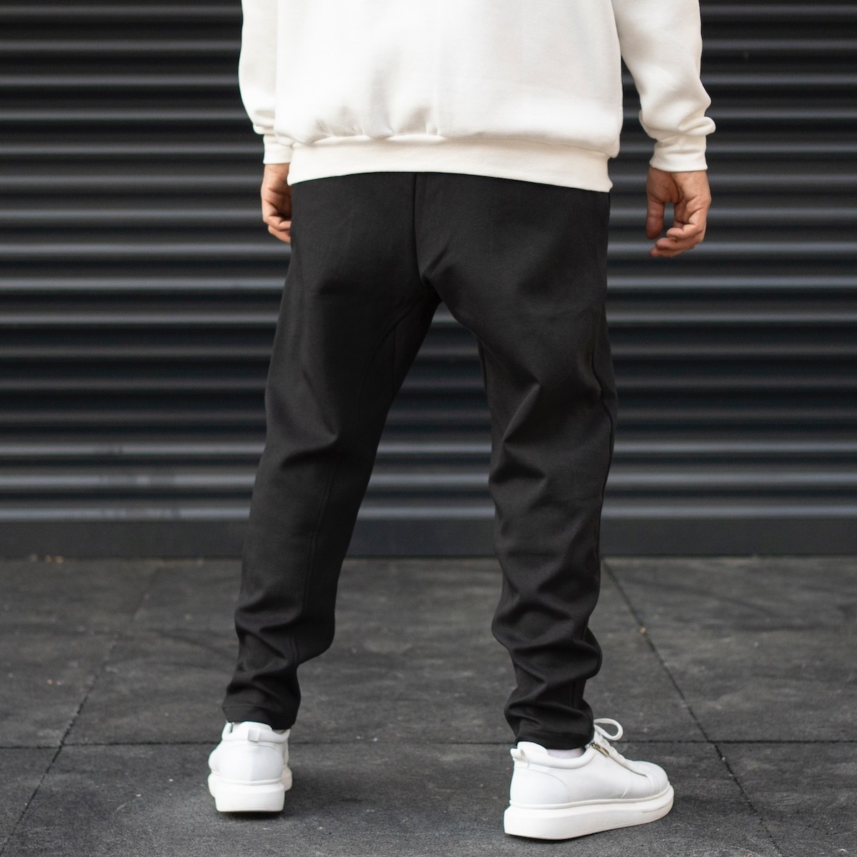 Men's Oversize Loose Fit Basic Sweatpants Thick Texture In Black