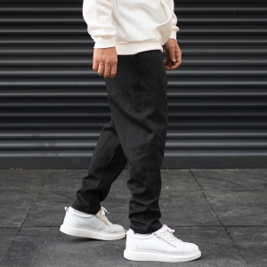 Men's Oversize Loose Fit Basic Sweatpants With Thick Texture In Black - 2