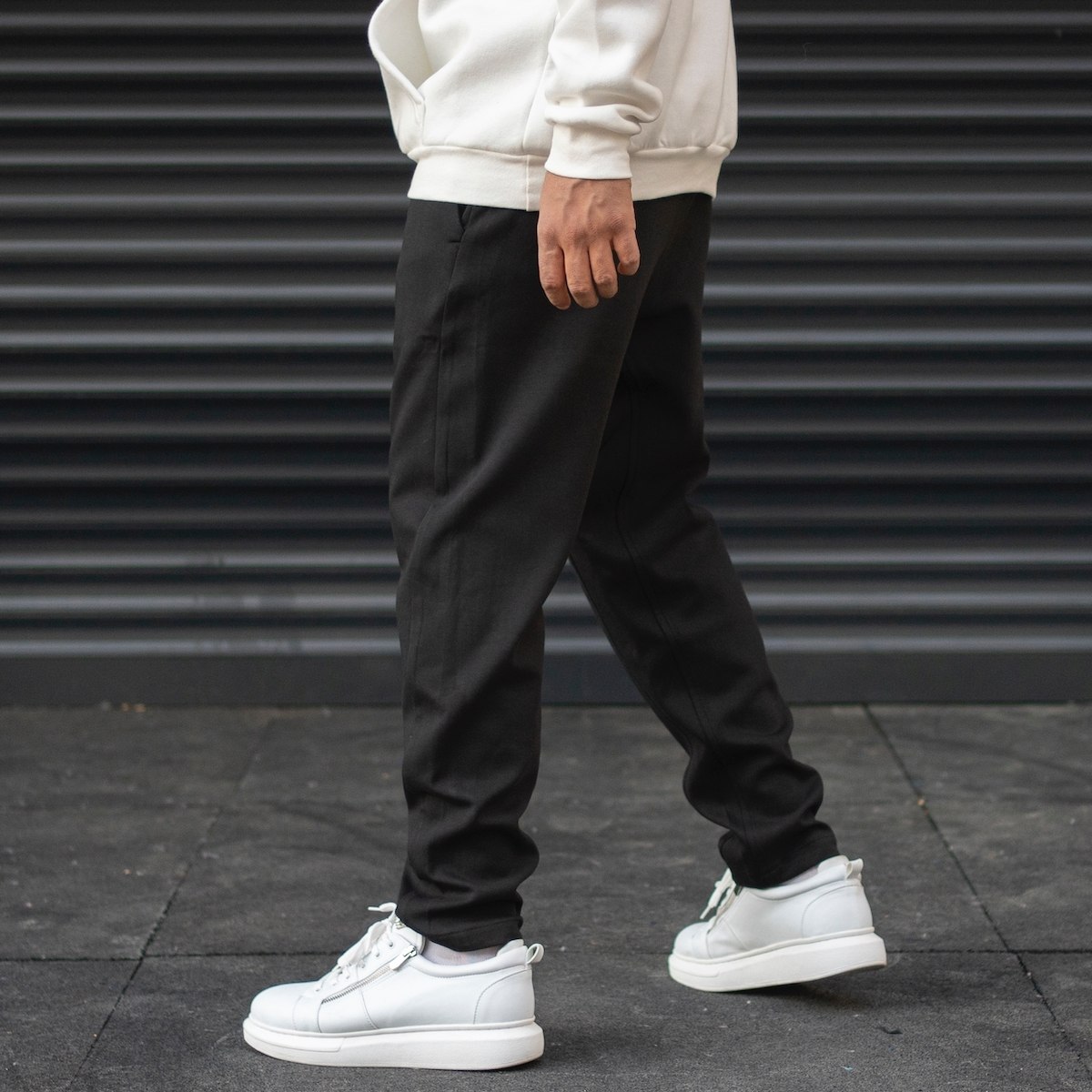 Men's Oversize Loose Fit Basic Sweatpants Thick Texture In Black ...
