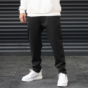 Men's Oversize Loose Fit Basic Sweatpants With Thick Texture In Black