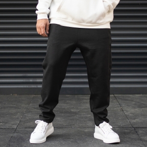 Men's Oversize Loose Fit Basic Sweatpants With Thick Texture In Black - 1