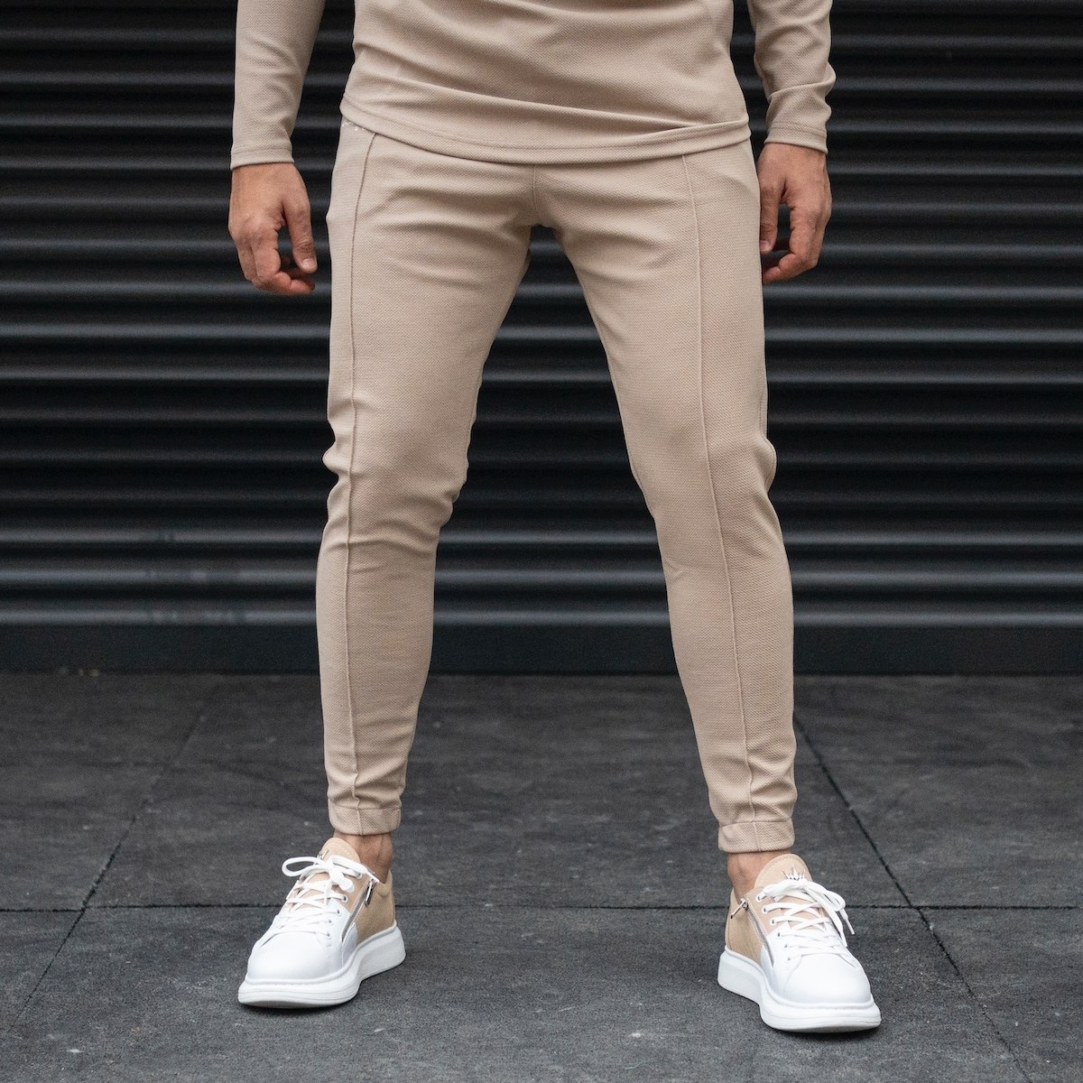 Men's Front Corded Jogger Sweatpants With Elastic Hem In Cream - 1