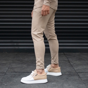 Men's Front Corded Jogger Sweatpants With Elastic Hem In Cream - 3