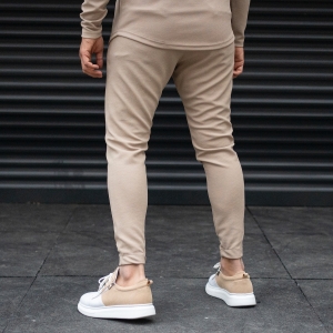 Men's Front Corded Jogger Sweatpants With Elastic Hem In Cream - 4