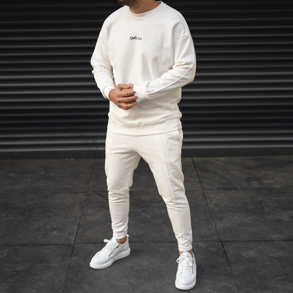 Men's Front Corded Jogger Tracksuit With Elastic Hem In White