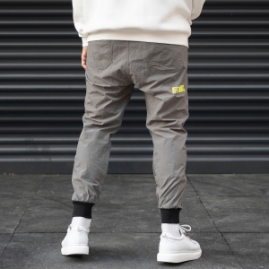 Men's Oversize Parachute Textured Text Detailed Jogger With Embroidered Hem In Gray