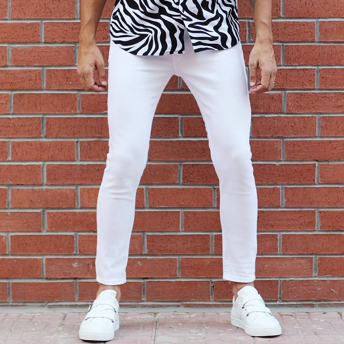 Men's Basic Stretch Jeans Full White - 1