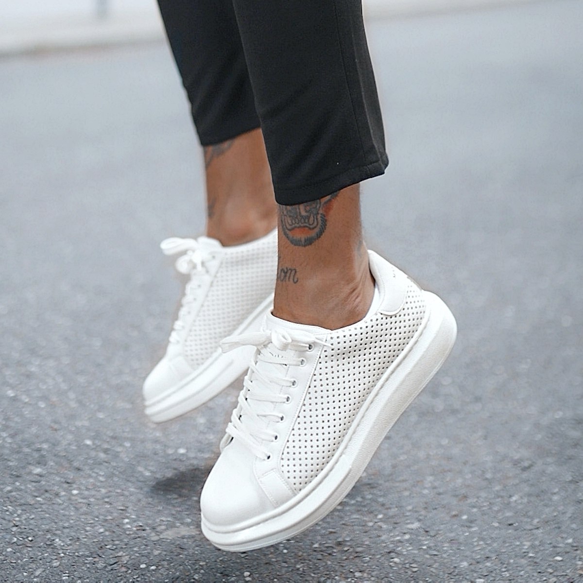 Hombre Diseñador Mesh Sneakers Blanco - 7