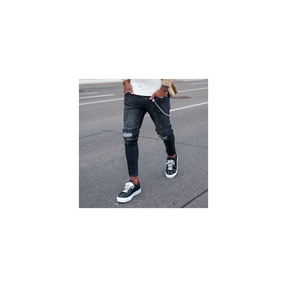 Uomo Basse Coccodrillo Sneakers Scarpe Nero-Bianco - 7