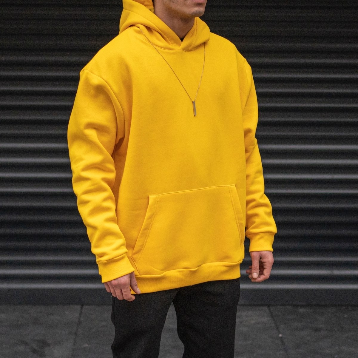 Men's Oversize Hoodie With Kangaroo Pocket In Yellow - 4