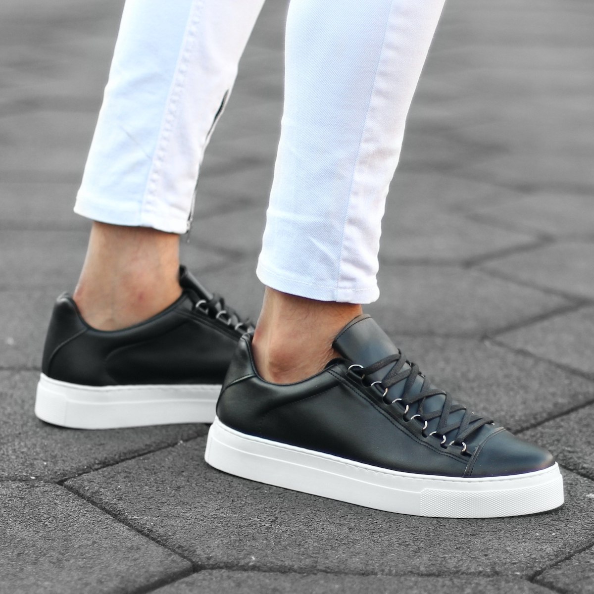 Uomo Basse Outdoor Sneakers Scarpe Nero-Bianco - 1