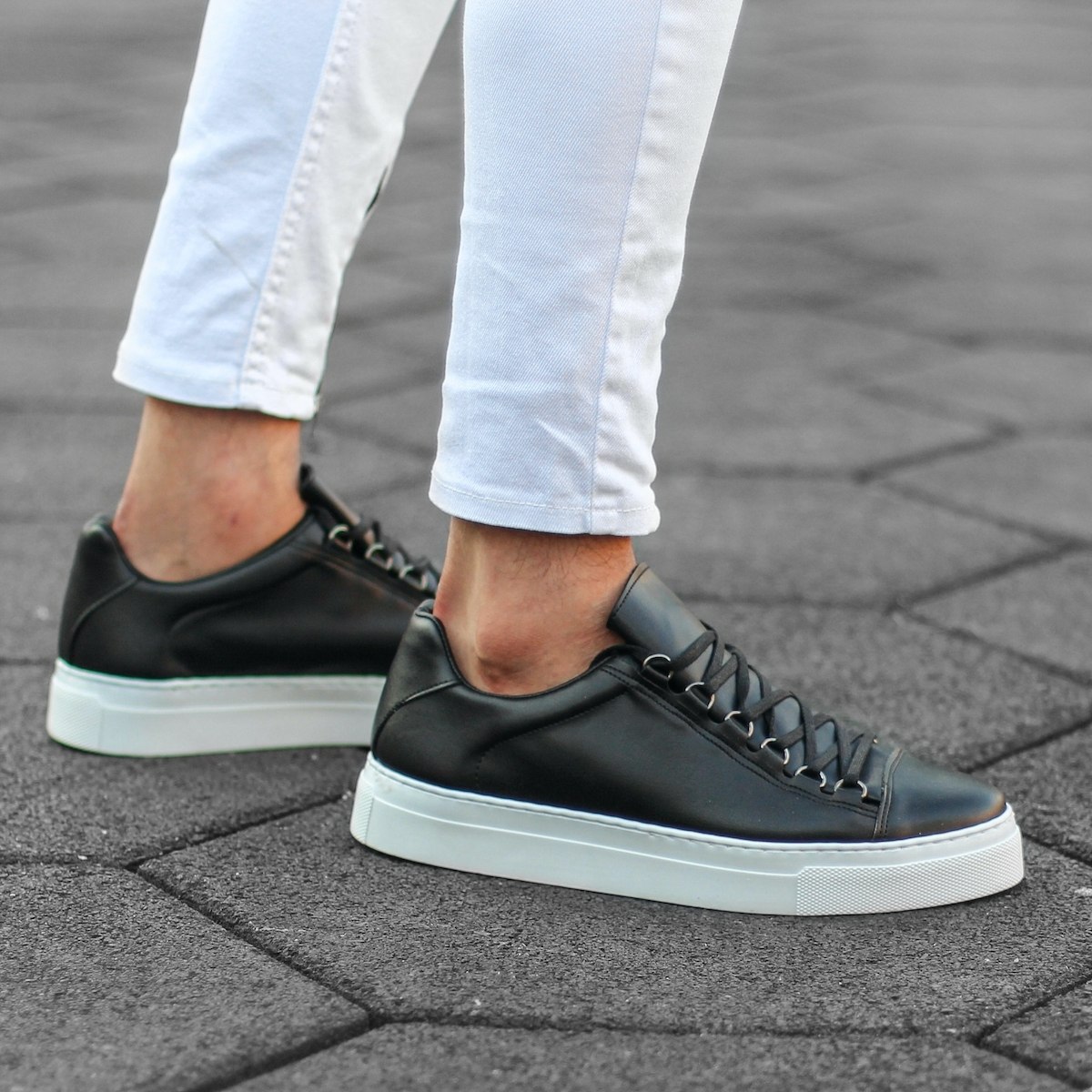 Uomo Basse Outdoor Sneakers Scarpe Nero-Bianco - 3