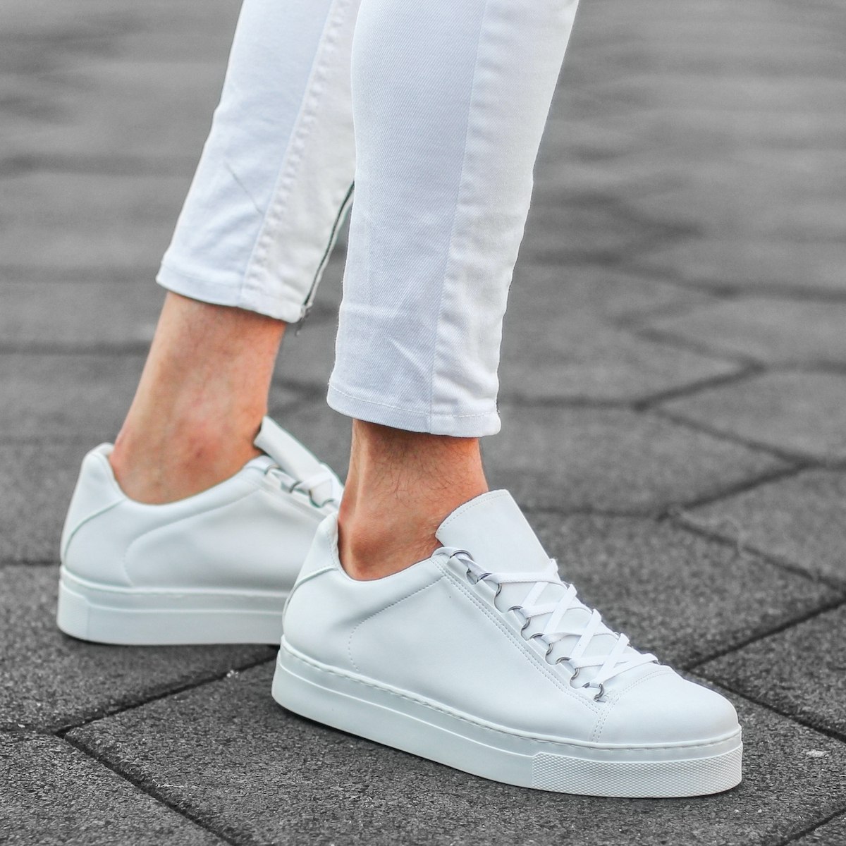 Uomo Basse Outdoor Sneakers Scarpe Bianco - 4