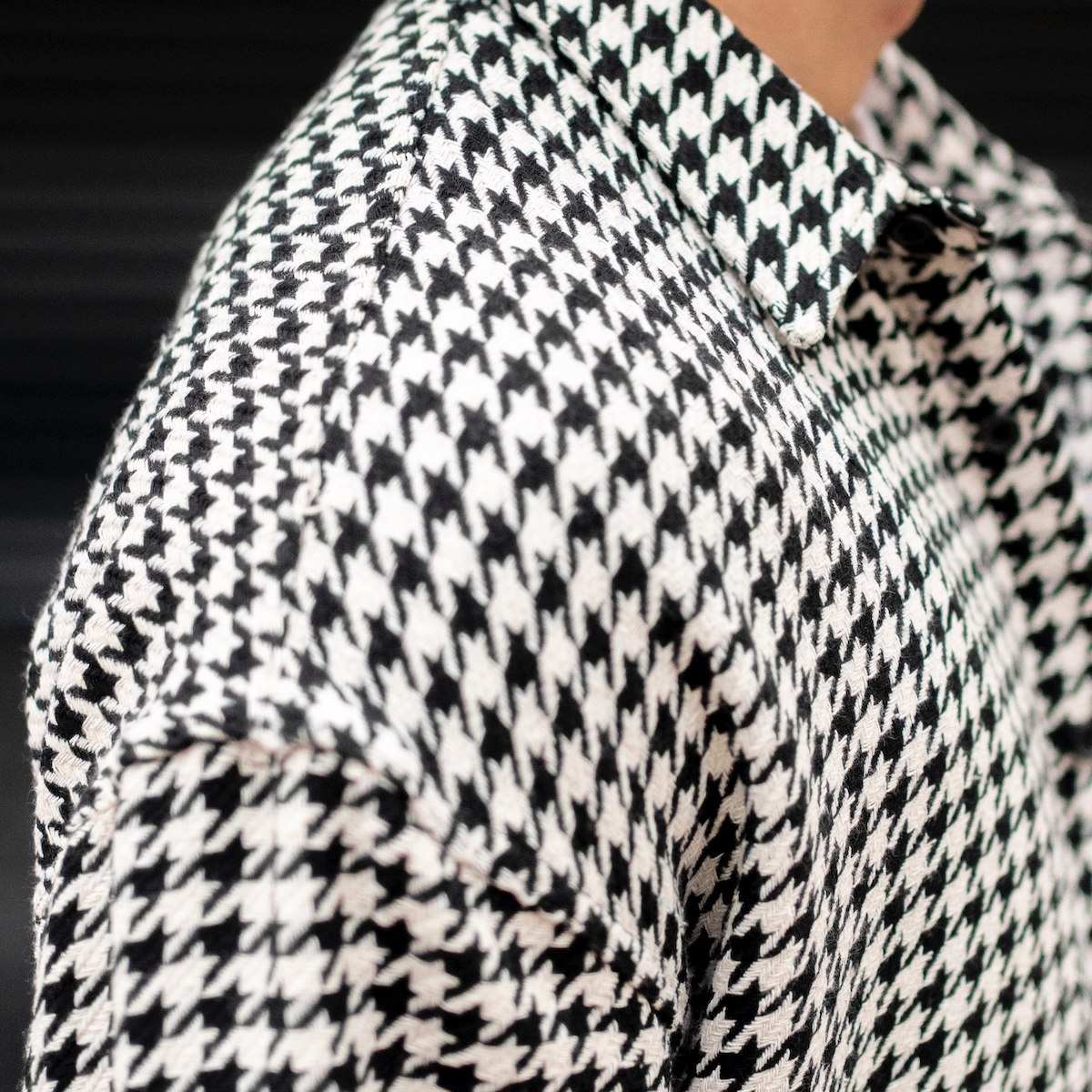 Men's Plaid Patterned Houndstooth Oversize Shirt In Black & White - 3