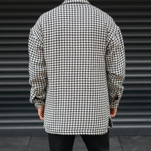 Men's Plaid Patterned Houndstooth Oversize Shirt In Black & White - 6