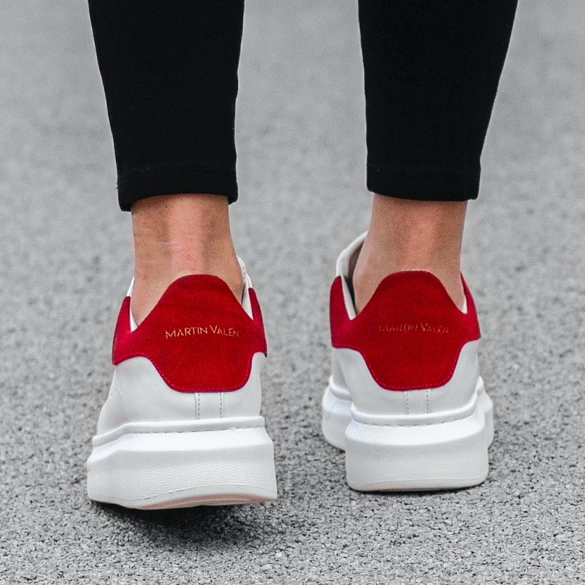 Martin Valen Zapatillas para Mujer de Suela Alta en Blanco y Rojo | Martin Valen