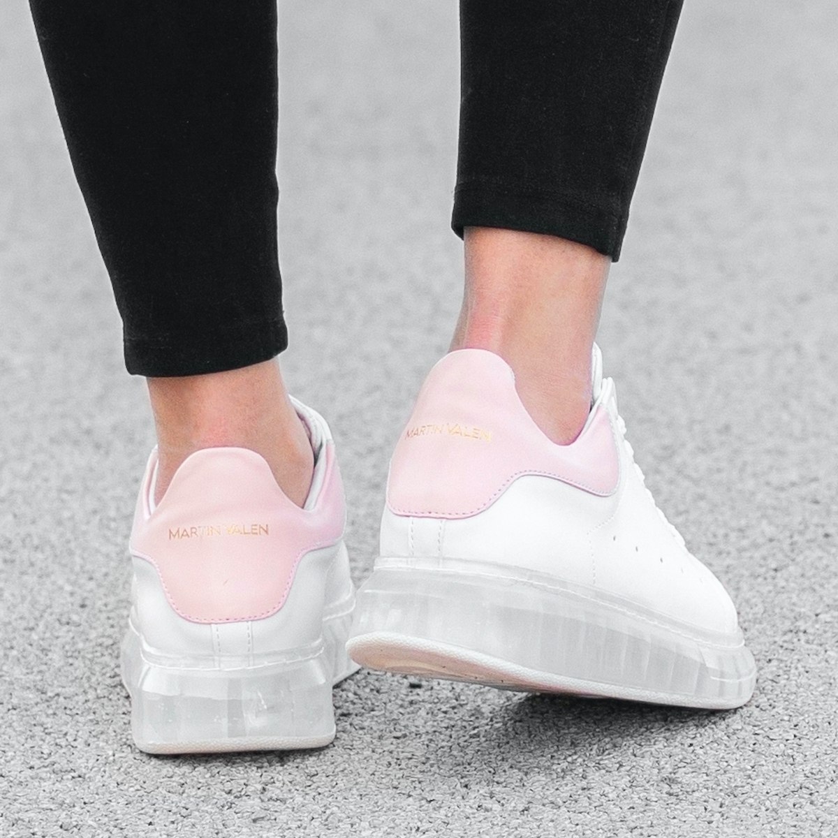 Women's O2 Transparent Hype Sole Sneakers In White-Pink | Martin Valen