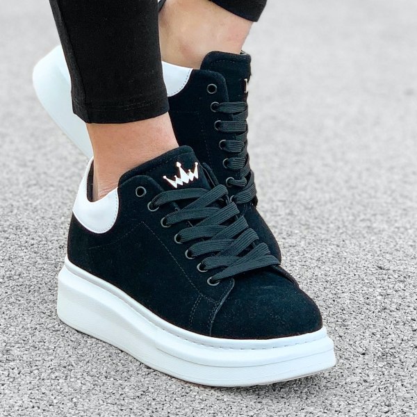 Woman Hype Sole Sneakers in Black Suede-Partial White - 1
