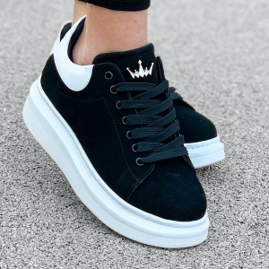 Woman Hype Sole Sneakers in Black Suede-Partial White - 2