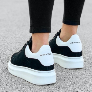 Woman Hype Sole Sneakers in Black Suede-Partial White - 3