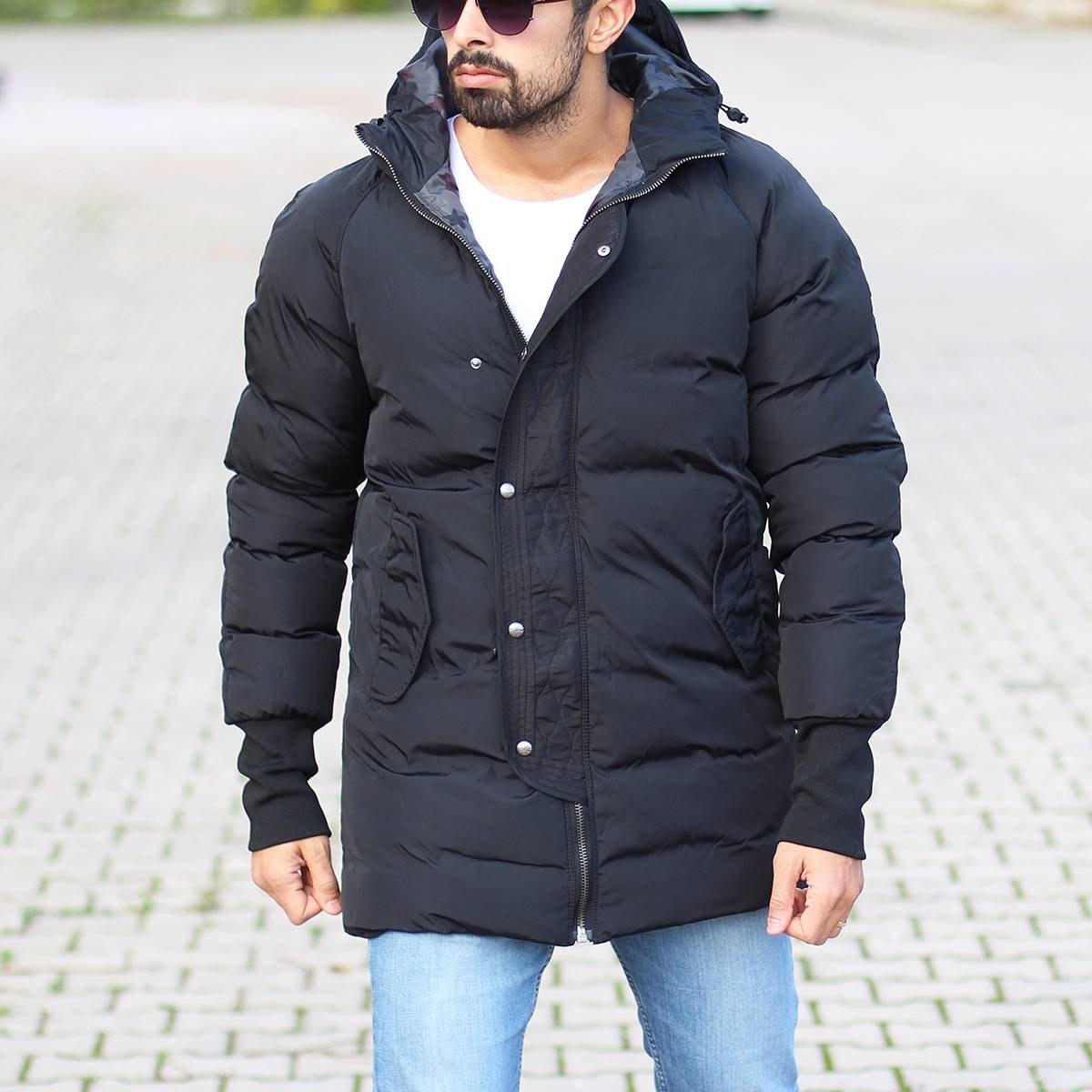 Men's Hooded Puffer Winter Coat In Black