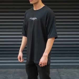Men's Oversize Basic T-Shirt Text Detailed Black - 2