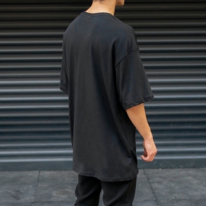 Men's Oversize T-Shirt Round Neck Pocket Detailed Black