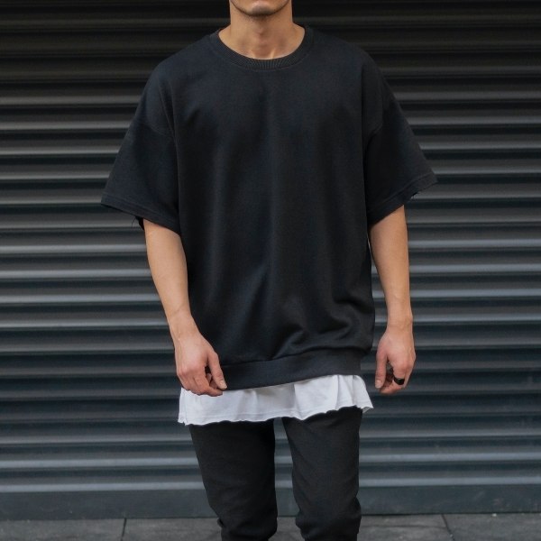 Men's Oversize Basic T-Shirt Double-Tailed Black