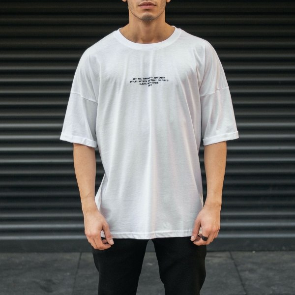Men's Oversize T-Shirt Round Neck Text Printed White