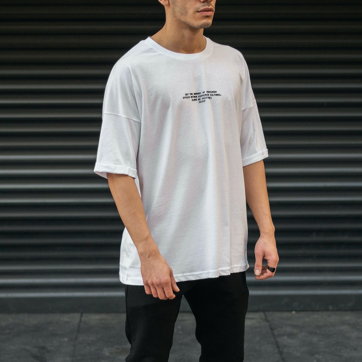 Men\'s Printed | Martin Round Neck Text T-Shirt White Oversize Valen