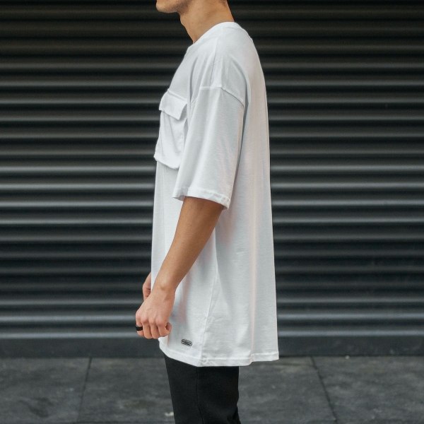 Men's Oversize T-Shirt Round Neck Pocket Detailed White