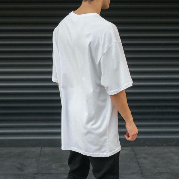 Men's Oversize T-Shirt Round Neck Pocket Detailed White - 5