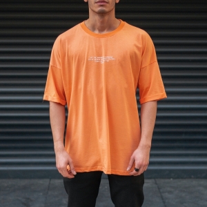 Men's Oversize T-Shirt Round Neck Text Printed Orange - 1