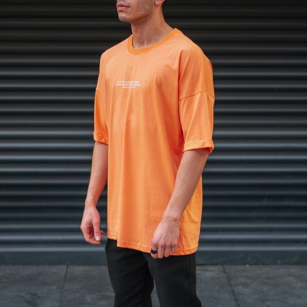 Men's Oversize T-Shirt Round Neck Text Printed Orange - 2