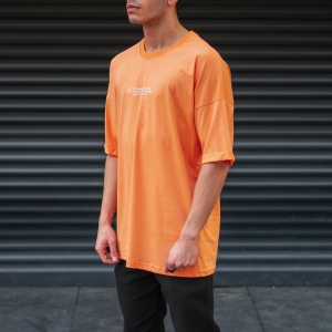 Men's Oversize T-Shirt Round Neck Text Printed Orange